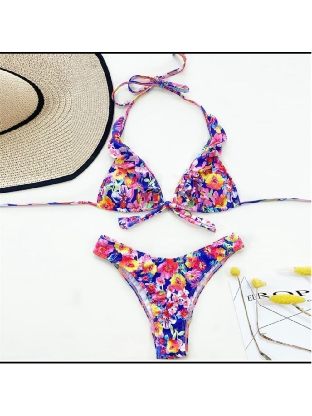 Pink and Purple Triangle Bikini with Adjustable Ties size m